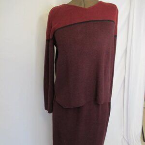 Talbots Petites 2-piece sweater/skirt set in garnet/black wool  PL